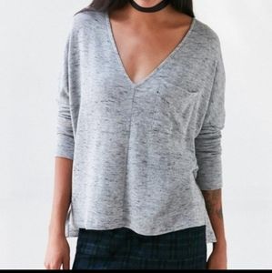 BDG Grey V-neck Pocket Long Sleeve Pullover Shirt XS Urban Outfitters